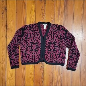 Rodier Made in France Wool Blend Floral OpenFront Cardigan Burgundy Size Large